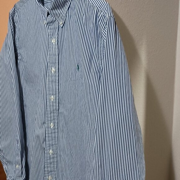 Ralph Lauren Custom Fit Mens Long Sleeve Button Down Shirt Size L Blue/White - Picture 4 of 12